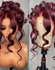 99J Burgundy Lace Wigs Human Hair 150% Density Straight Hair / Body Wave ivyfreehair